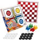 Kit 2 em 1 Jogo Tabuleiro de Ludo e Damas em Madeira Brinquedo Didático Original - Xalingo