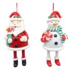 Kit 2 Enfeites de Natal Pendente Papai Noel e Boneco de Neve