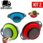 Kit 2 Escorredor De Macarrão Retrátil de Silicone para Salada Frutas Legumes Cozinha Multiuso Dobrável