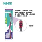 Kit 2 Escovas Dentais Complete Rosa Limpador de Língua Kess