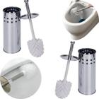 Kit 2 Escovas Sanitária Inox Para Limpeza de Banheiro Limpar Vaso Sanitário Privadas com Suporte Aço Inoxidável