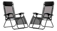 Kit 2 Espreguiçadeiras Cadeira Reclinável Dobrável Gravidade Zero Camping Preta
