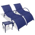 Kit 2 Espreguiçadeiras Piscina Fibra Sintética Copacabana Azul Com Mesa de Centro Reforçada