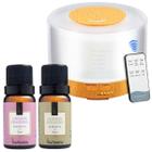 Kit 2 Essências Via Aroma 10ml Lavanda Francesa e Alecrim + Difusor Aromático Madeira