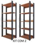 kit 2/Estante Estilo Industrial de Madeira Organizador Livros Vintage Moderno Multiuso