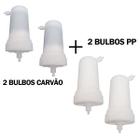 Kit 2 Filtro Bulbo Carvão Ativado + 2 Filtro Bulbo Polipropileno Pré PP Compatível Purificador Hoken HK 1000