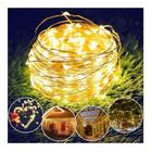 Kit 2 Fios De Arame 20 Led Enfeite Natal 2 M Pilha Decoração Cor Amarelo Branco Quente Warm