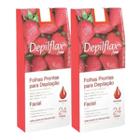 kit 2 Folhas Prontas Facial Depilação Cera Depilflax Morango 48 Unid.