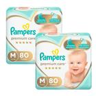 Kit 2 Fralda Pampers Premium Care Tamanho M Hiper 80 Unidades Descartáveis