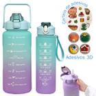 Kit 2 Garrafa De Água Squeeze Motivacional Com Adesivos 2 Litros + 900ml Para Academia Viagem Escola