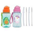 Kit 2 garrafinhas infantil 400 ml buba com 2 canudos extra reposição retrátil silicone