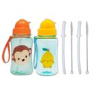 Kit 2 garrafinhas infantil 400 ml buba com 2 canudos extra reposição retrátil silicone