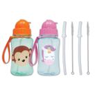 Kit 2 garrafinhas infantil 400 ml buba com 2 canudos extra reposição retrátil silicone