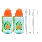 Kit 2 garrafinhas infantil 400 ml buba com 2 canudos extra reposição retrátil silicone