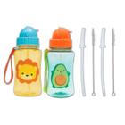 Kit 2 garrafinhas infantil 400 ml buba com 2 canudos extra reposição retrátil silicone