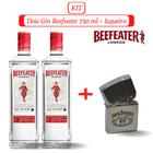 Kit 2 Gin Befeater London Dry 750ml com 1 Isqueiro Cromado Tipo Zippo Personalizado Jack Daniel's