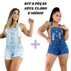 Kit 2 Jardineiras Macaquinho Feminino Adulto Jeans Verão Casual Cintura Alta