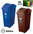 Kit 2 Lixeiras 40 Litros Seletivas Para Papel Lixo Orgânico Cesto Tampa Basculante - Sanremo