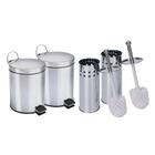 Kit 2 Lixeiras aço inox de 5 Litros e 2 escovas sanitárias Healer