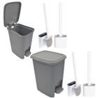 Kit 2 Lixeiras com Pedal Para Banheiro Pia Cesto de Lixo Cozinha Lavabo + 2 Escova Sanitaria de Limpeza de Privada Vaso