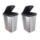 Kit 2 Lixeiras Práticas 9 Litros Prata Com Tampa Click Label Inox Arqplast
