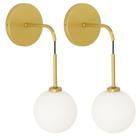 Kit 2 Luminária Arandela Parede Globo Vidro Pendente Dourado