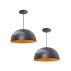 Kit 2 Luminária Pendente Meia Lua 24cm Com Interior Laranja Fiação 110/220v - Luminárias Navarro