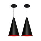 Kit 2 Lustre Pendente Cone Preto C/ Vermelho