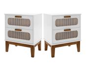 kit 2 mesa de cabeceira de quarto cama casal Santorini 45cm com 2 gavetas pé e puxadores em madeira - Casa Detalhe