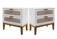 kit 2 mesa de cabeceira para quarto santorini 60cm com 2 gavetas espaçosas detalhes em tela estilo classico - Casa Detalhe