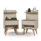 KIT 2 Mesas De Cabeceira Modelo Sleep Com Gaveta Pés Retro Amadeirado Cor Off Nature