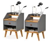 Kit 2 Mesas de Cabeceira Retrô Mesinhas com Gavetas Modernas Criado Quarto Dream Dakota