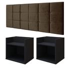 Kit 2 Mesas Suspensa Madri Preto Nicho Aparador Lateral Cabeceira Bia 1,60 Painel Cama Box Queen Size Marrom Suede Quarto