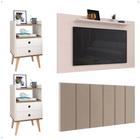 Kit 2 Mesinhas Retrô Dream Cabeceira Quarto Cama Box Casal 1,40 Júlia Suede Painel Tv 48 Polegadas Samba Off White/Freijó Decoração Sala - Lojas RPM