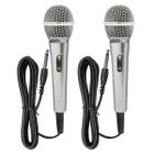 Kit 2 Microfone Karaoke Duplo Igreja Caixa de Som + Cabos 3m Prata