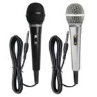 Kit 2 Microfone Karaoke Duplo Igreja Caixa de Som + Cabos 3m Prata/Preto