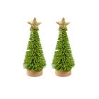 Kit 2 Mini Árvore Natal Pinheiro Verde Ponteira Estrela Dourada 18cm Enfeite Natalino Mesa Decoração Premium