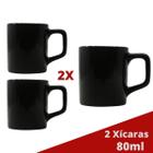 Kit 2 Mini Canecas Chá 80mL Xícaras Preto Café Expresso