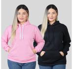 Kit 2 Moletom Canguru Com Capuz Algodão Flanelado Liso Feminino frio 