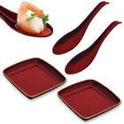 Kit 2 Molheiras Mini Tigela Quadrada Kozara 90 Ml + 2 Colheres Vermelhas para Comida Japonesa Nihon Shikko