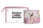 Kit 2 necessaire viagem estojo frase sonhos vida mais bonita - Brasfoot Presentes