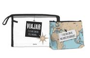 Kit 2 necessaire viagem estojo mapa frase viajar pelo mundo - Brasfoot Presentes