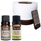 Kit 2 Oleos Essenciais Via Aroma Alecrim e Tea Tree + Difusor Aromático Madeira Escura