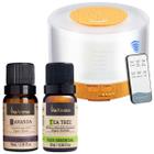 Kit 2 Oleos Essenciais Via Aroma Lavanda e Tea Tree + Difusor Aromático Madeira