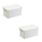 Kit 2 Organizadores Rattan Grande Branco Com Tampa 36Cm - Plasnorthon