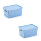 Kit 2 Organizadores Rattan Grande Cesto Azul Com Tampa 36Cm - Plasnorthon