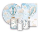 Kit 2 Painéis De Festa + Trio De Capas Cilindro - Céu Balões Cute Azul 001