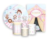 Kit 2 Painéis De Festa + Trio De Capas Cilindro - Circo Rosa Mágica Morena 020