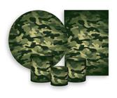 Kit 2 Painéis De Festa + Trio De Capas Cilindro - Exército Estampa Camuflado 003