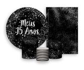 Kit 2 Painéis De Festa + Trio De Capas Cilindro - Folhagens Efeito Brilhos Meus 15 Anos Prateado 021